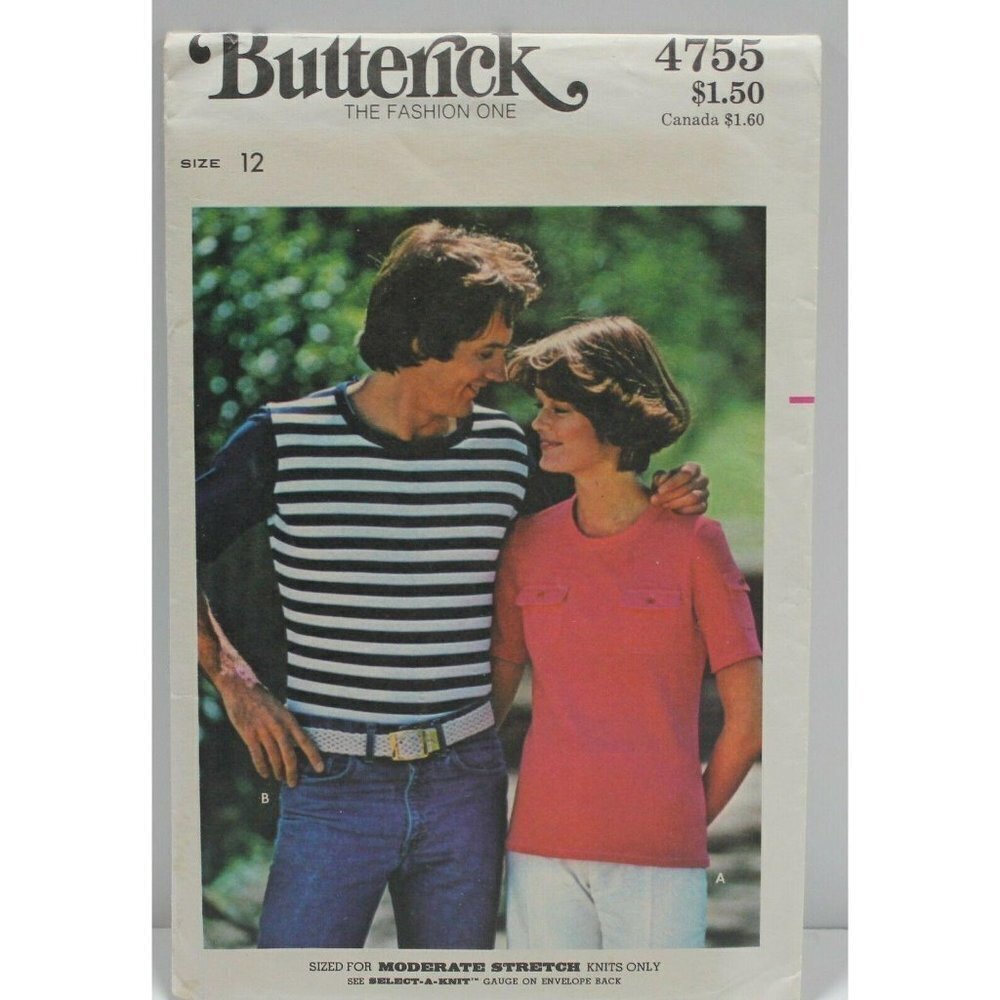 Butterick 4755‎ Sewing Pattern T Shirt Size 12